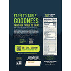Hemp Hearts nutrition label with 'Farm to Table Goodness' text and nutrition facts on a dark background