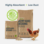 8 and 28lb bags of hemp bedding for chickens. Made in the USA.